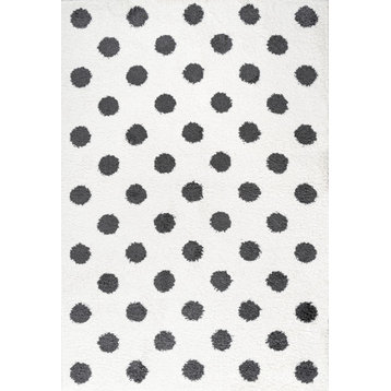 Pere Modern Charcoal Dot Shag, White/Black, 4'x6'