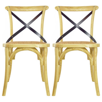 Solid Wood Frame Cross Back Dining Chairs Assembled Chairs Set of 2, Natural