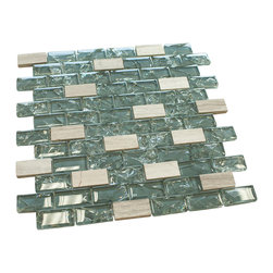 Dark Blue Crackle Glass and Bianco Marble Mosaic Tile - Home Accessories & Decor