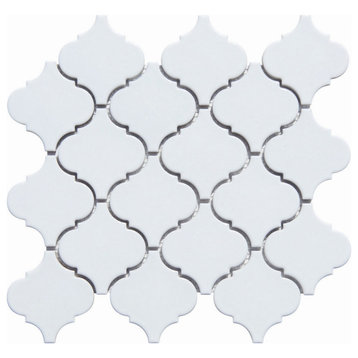 Pure White Glossy Arabesque Backsplash Wall Tile, 4"x4", Sample