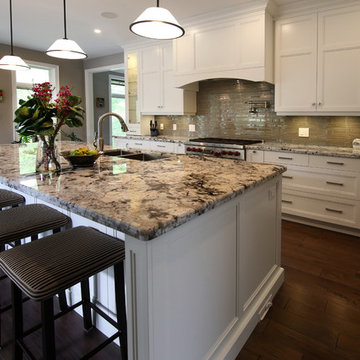 Open Transitional White Kitchen with Butcher Block