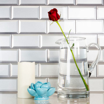 Forever 3 in x 6 in Reverse Bevel Glass Subway Tile in Glossy Eternal Silver