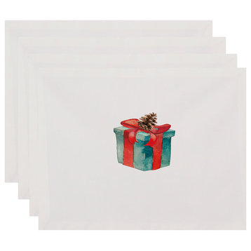 Gift Wrapped 18"x14" Off White Holiday Print Placemat, Set of 4