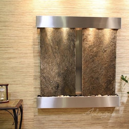 Aspen Falls Wall Fountains with Stainless Steel and Green Slate - Indoor Fountains