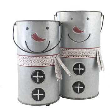 Christmas Galvanized Snowman Planters Metal Red Accents Nose Cb173750