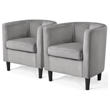 Set of 2, Accent Chair, Comfortable Foam Velvet Seat With Curved Backrest, Gray