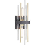 Progress Lighting - Orrizo Collection Two-Light Wall Sconce - Suitable for sleek and sophisticated interiors, the Orrizo Collection's one-light wall bracket presents an artful arrangement of clear glass and golden metal rods that adorn a Black band. Geometric and artisan design influences complement both Modern and Luxe settings. Common applications for these statement-making fixtures include dining rooms and bedrooms and foyers.