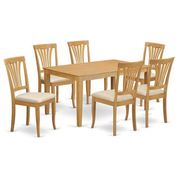 East West Furniture Capri 7-piece Wood Dining Set with Linen Seat in Oak