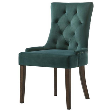 ACME Farren Tufted Velvet Side Chair in Green and Espresso Set of 2