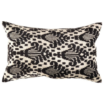 Black Designer Velvet Ikat Pillow 16''x24''