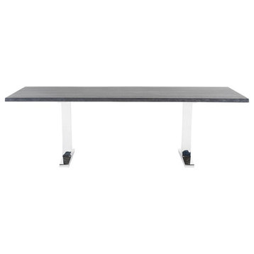 Cayenne Dining Table Oxidized Gray Oak Top Polished Stainless 96"