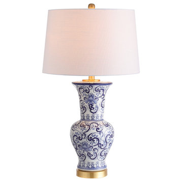 Leo 28.5" Chinoiserie Table Lamp, Blue and White