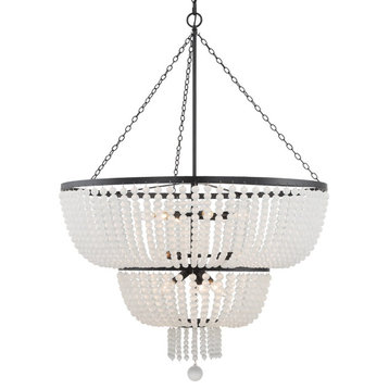 Rylee 12-Light 46" Chandelier in Matte Black with Frosted Glass Beads Crystals