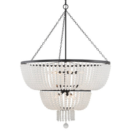 Rylee 12-Light 46" Chandelier in Matte Black with Frosted Glass Beads Crystals