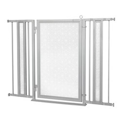Fusion Gates - 36"-52" Satin Nickel Fusion Gate with Linear Lace in White Design - Baby Gates And Child Safety