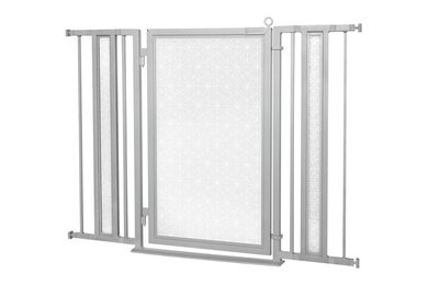 36"-52" Satin Nickel Fusion Gate with Linear Lace in White Design