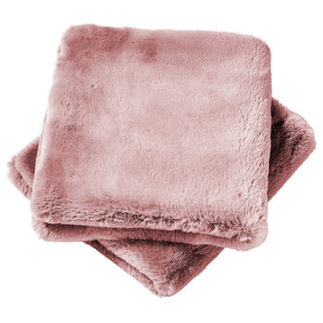 Heavy Faux Fur Throw Pillow Covers 2pcs Set, Rose Smoke, 20''x20''