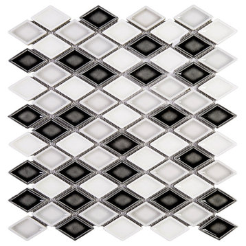 12"x9.75" Morris Mosaic Tile Sheet, Gray and White