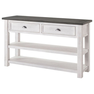 Coastal Rectangular Wooden Console Table With 2 Drawers, White And Gray
