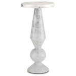 Currey & Company - Currey and Company 3000-0223 Quince White Marble Accent Table - Created in three sections, the Quince White Marble Accent Table is turned like a wood table would be to reveal the personality of the natural stone. The petite white marble accent table has spots and veining in dark and light gray that flow in mysterious patterns along its surface. These attributes of the natural material will vary significantly from table to table. The personable small accent table reads like a sophisticated chess piece that exudes checkmate style.