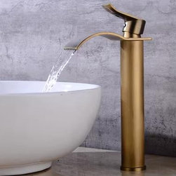 Antique Basin Faucet Brass Waterfall Mixer Water Bathroom Sink Faucet High Version T0280HF - Bathroom Sink Faucets