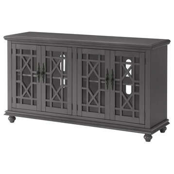 Classic TV Stand/Sideboard, Glass Panel Doors With Trellis Pattern, Gray