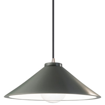 Flare Pendant, Pewter Green, Brushed Nickel, Black Cord, Integrated LED