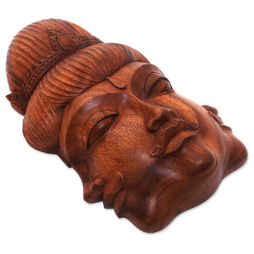 Handmade Radiant Trinity Wood Mask, Indonesia