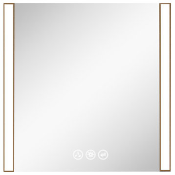 LED Antifog Bathroom Mirror, Dimmer, Adjustable Color, Brush Gold, 36x32