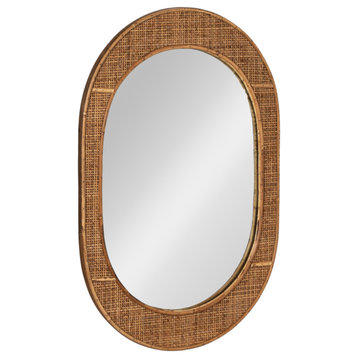 Oval Bamboo and Rattan Framed Wall Mirror, Natural