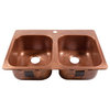 Santi 33" Drop-in Copper Double Bowl Kitchen Sink, 1-Hole