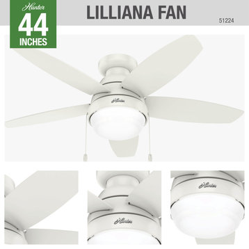 Hunter 44" Lilliana Fresh White Low Profile Ceiling Fan With LED Light