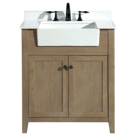 Sally 30" Bathroom Vanity, Ash Brown Finish, Weathered Fir