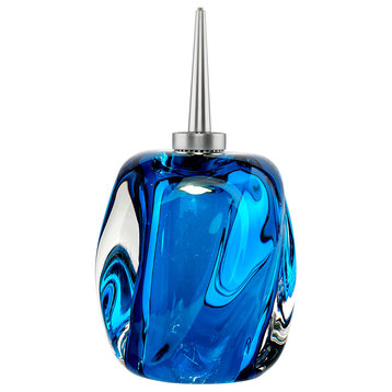 Aurora, Pendant, LED, 4" Kiss Canopy, Matte Chrome With Blue Glass Shade