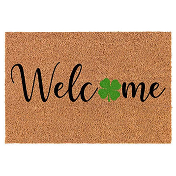 Coir Doormat Welcome 4 Leaf Clover Shamrock St Patrick's Day (24" x 16" Small)