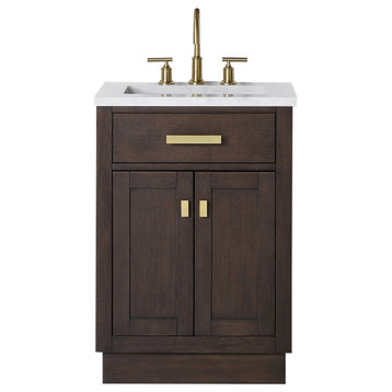 Chestnut 24" Bath Vanity, Brown Oak, Satin Gold Hardware