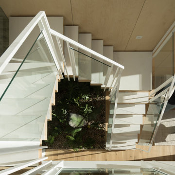 White Staircase - Indoor Garden - Fold House Berkeley Hills new construction