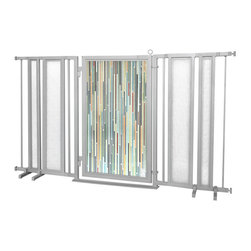 Fusion Gates - Fusion Gate with Modern Lines Design, Satin Nickel, 65"-71.4" - Dog Gates