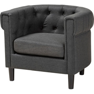 Gray Fabric Upholstered Chesterfield Chair