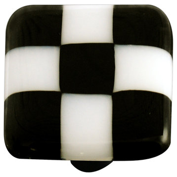 Art Glass Checked Knob, Black Post, Black White Squares