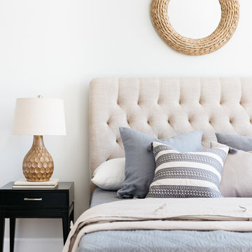 Linen Tufted Bed in Guest Room - Urban Farmhouse