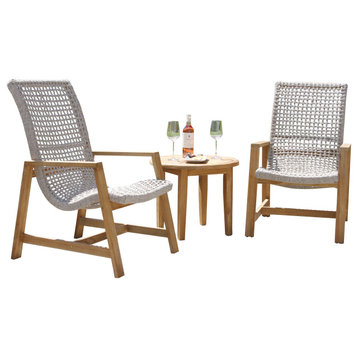 3-Piece Nautical Rope and Teak Lounger Set With Matching Accent Table