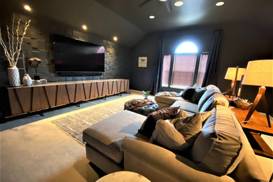 Inspiration for a contemporary home theater remodel in Austin
