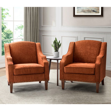 34" Tall Comfort Bedroom Armchair With Solid Wood Leg, Set of 2, Rust