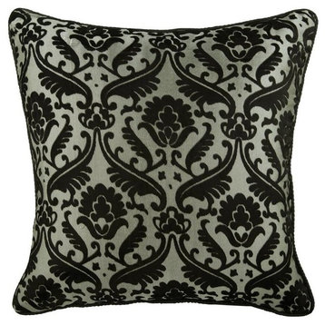 Black & Grey Fabric Burnout Velvet 22"x22" Pillow Cover, Victorian Black