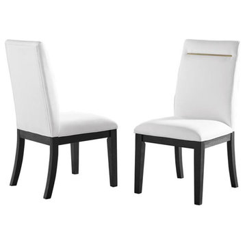 Steve Silver Yves White Fabric and Rubbed Charcoal Dining Side Chair