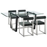 Armen Living - Kai Anastasia Glass Dining Table 5-Piece Set, Charcoal Fabric Chairs - Give a sophisticated upgrade to your dining area with the Kai Anastasia Dining Set by Armen Living. This set includes 1 Kai Rectangular Glass Dining Table with Metal base and 4 Anastasia Upholstered Dining Chairs. The crisp and clean-lined design of our dining set offers modern drama and elegance. The rectangular, glass tabletop beautifully balances on a streamlined metal base. The sharp angles and contrasting finishes lend a touch of polish and definition to our dining table. It serves as a brilliant complement to our Anastasia dining chairs. The Anastasia's cushioned backrest and padded seat showcase a neat channeling detail that provides texture for a chic and inviting look. Creating a beautiful contrast with the sleek frame and comfortable cushions, these dining chairs are set to make a stylish impact. The chair is upholstered in performance fabric or smooth faux leather to offer easy care and maintenance. Together, this dining set can bring an elevated tone to your kitchen, dining room, or living space. It serves as the perfect spot to enjoy dinners, engaging conversations, and activities. With sturdy construction and high-quality materials, our dining set will continue to bring style and comfort to your home. The Kai Anastasia 5 Piece Rectangular Glass Dining Table Set is available in matching finishes and a variety of colors, or sold separately to achieve any look you desire.