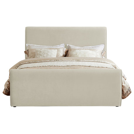 Sloan Black Velvet Full Bed, Cream, Full