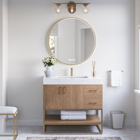 Alistair Bath Vanity, Oak, 36", Brushed Gold Hardware, Single, Freestanding