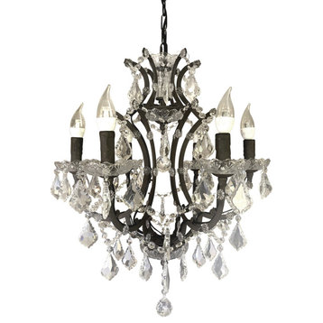 Classic Formal Crystal and Distressed Iron Chandelier - 6 Lights